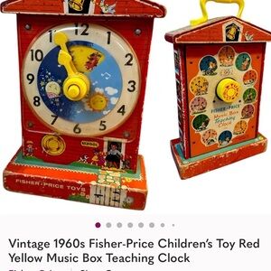 Vintage 1960s Fisher-Price Red and Yellow Music Box Clock